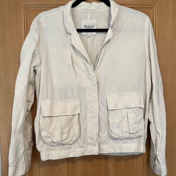 Madewell League Linen Blend Beige Cargo Jacket with Front Pockets Medium - Picture 1 of 8